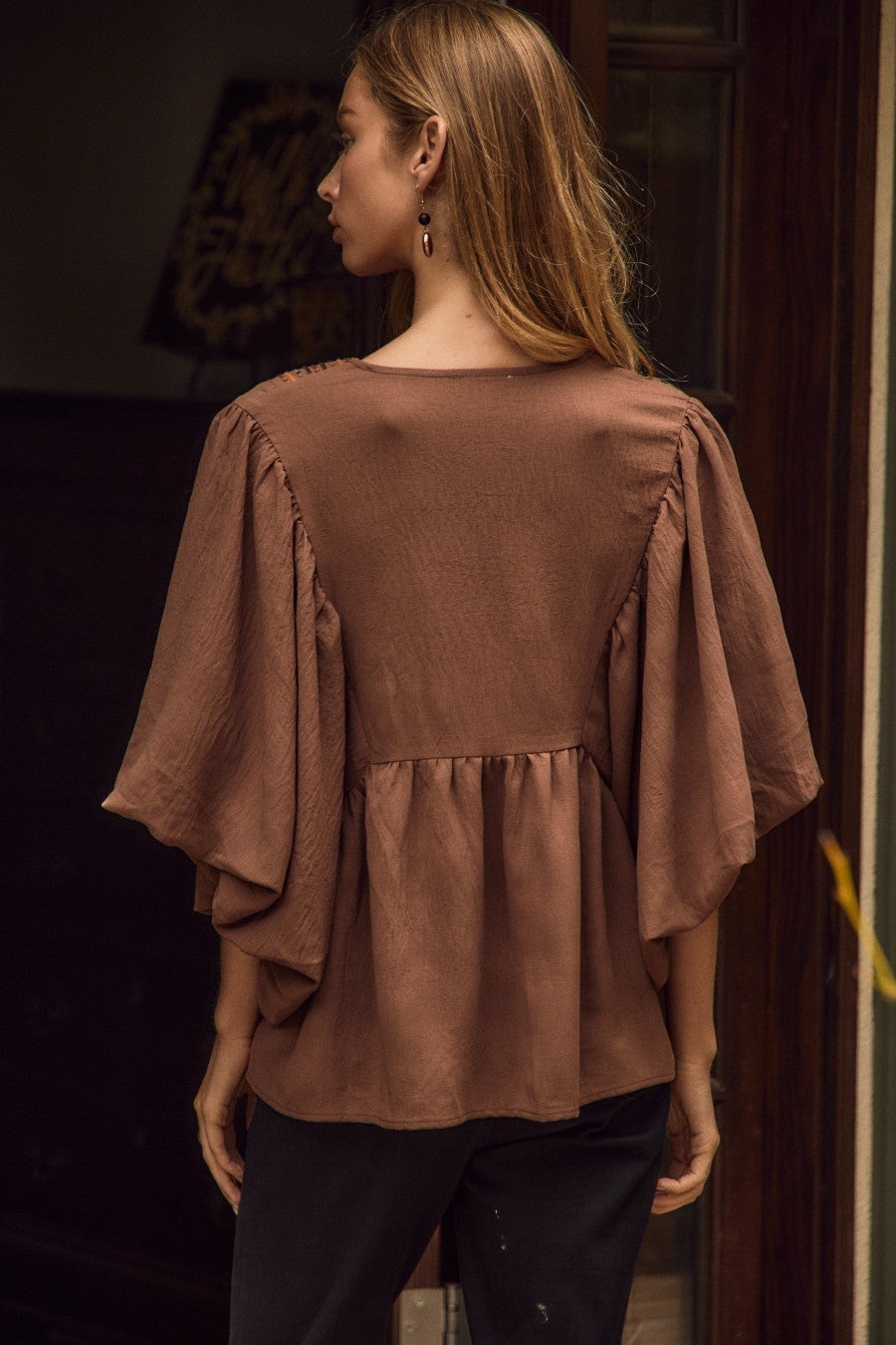 Embroidered Puff Sleeve Blouse