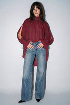 Chiffon Cold-Shoulder High-Low Top