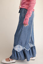 Ruffle Bottom Washed Chambray Pants