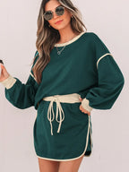Color Contrast Loose Pullover and Skort Set