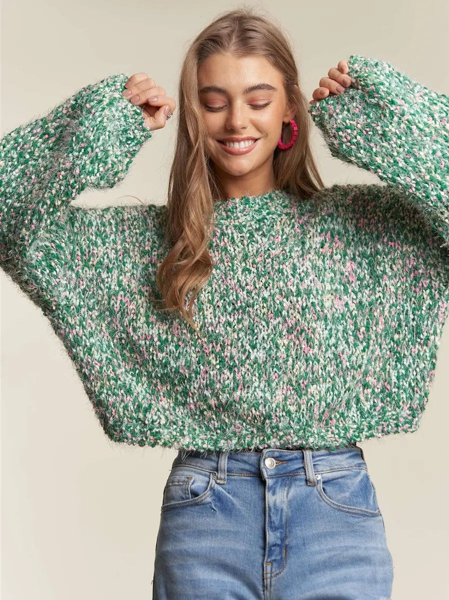 Multi Color Popcorn Textured Sweater Top