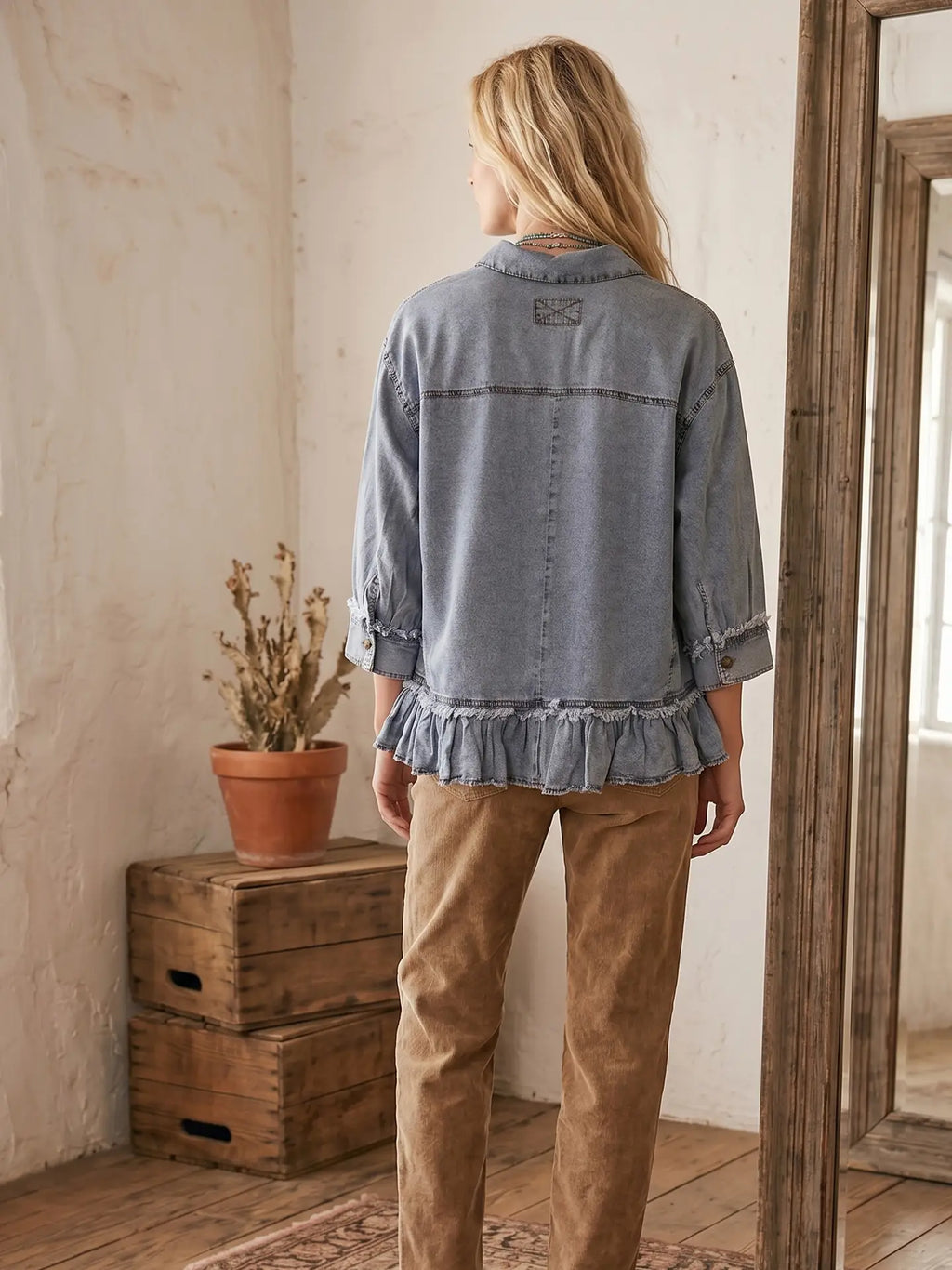 Mineral Washed Tencel Ruffle Hem Shirt