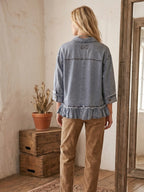 Mineral Washed Tencel Ruffle Hem Shirt