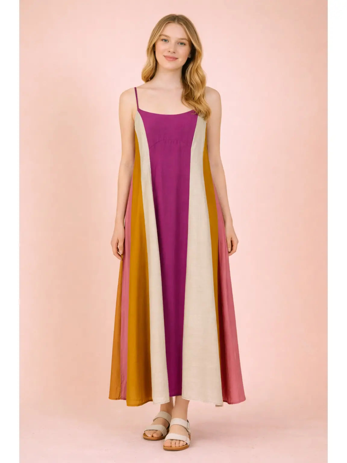 Color Block Sleeveless Midi Dress