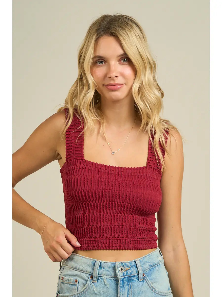 Smocked Square Neck Tank Top