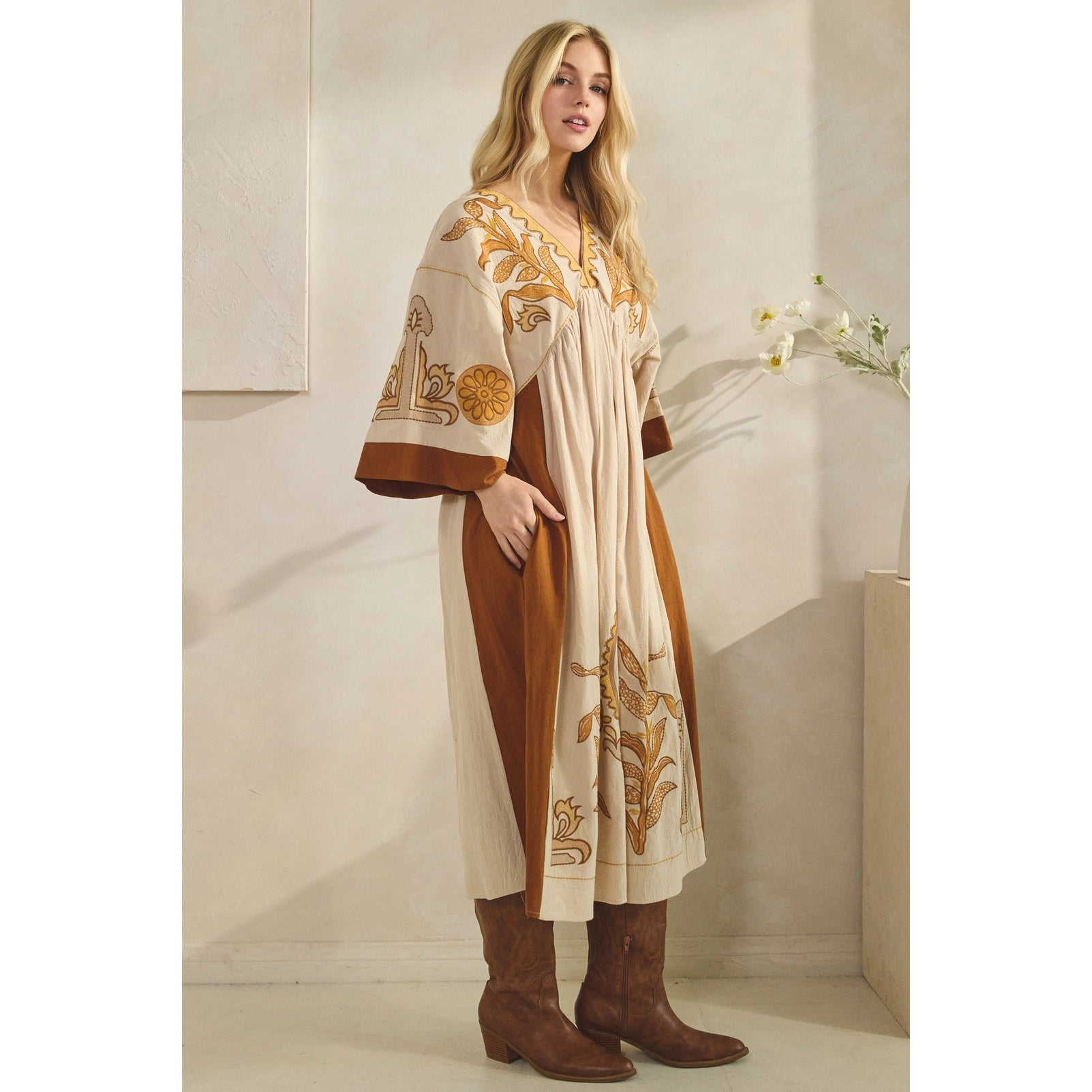 Vintage Embroidery Patch Maxi Dress
