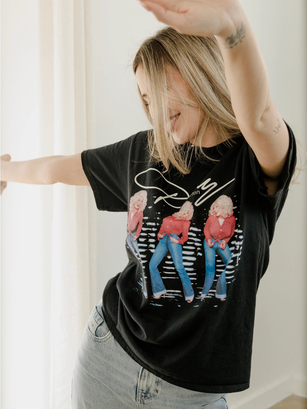 Dolly Parton Triple Threat Black Thrifted Licensed Tee