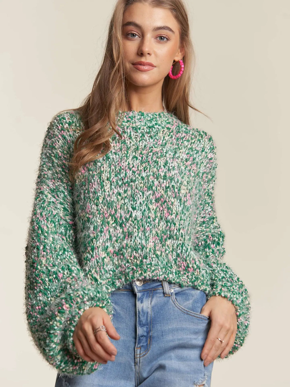 Multi Color Popcorn Textured Sweater Top