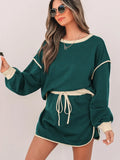 Color Contrast Loose Pullover and Skort Set