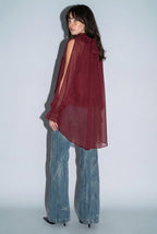 Chiffon Cold-Shoulder High-Low Top