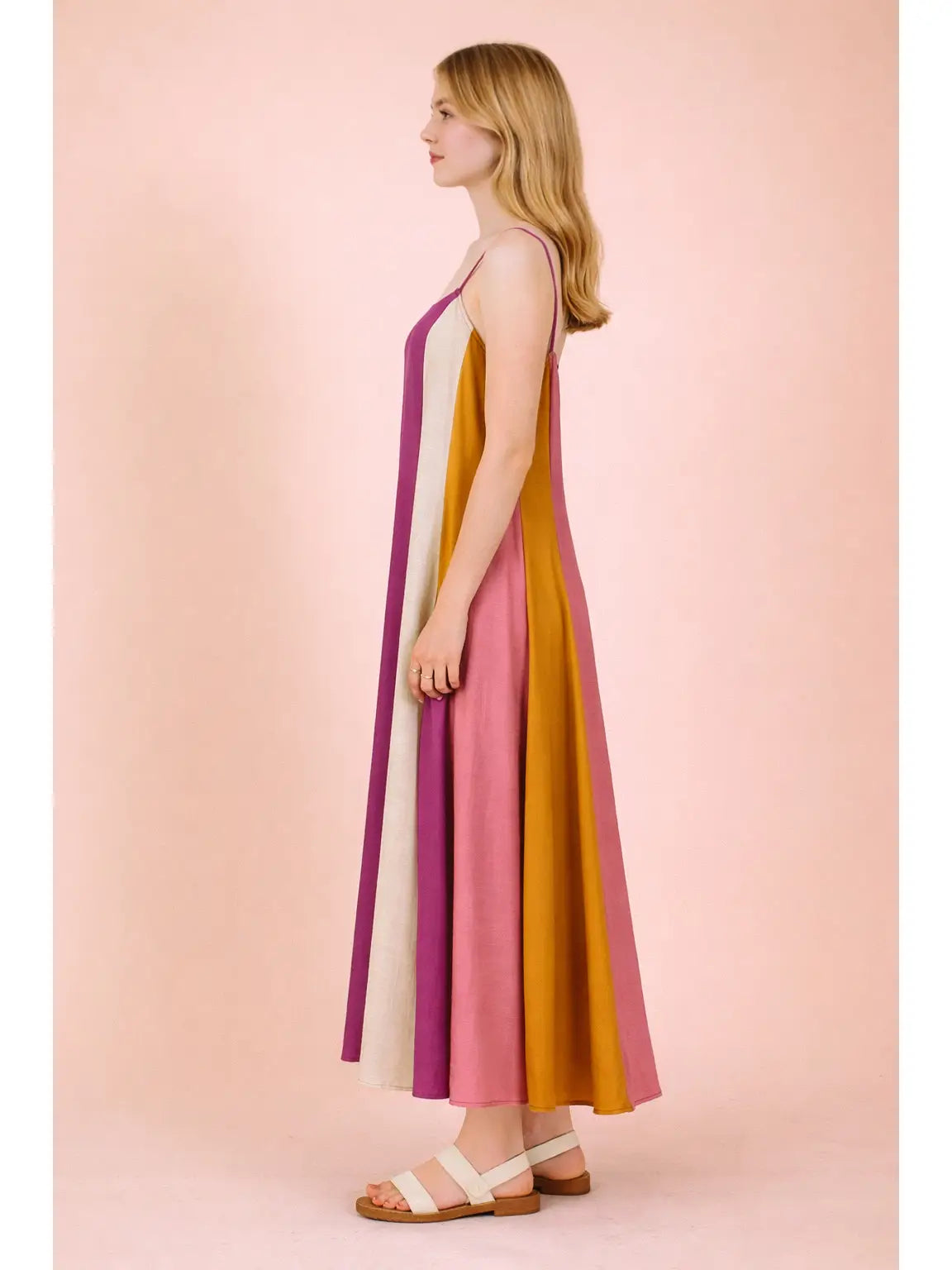 Color Block Sleeveless Midi Dress
