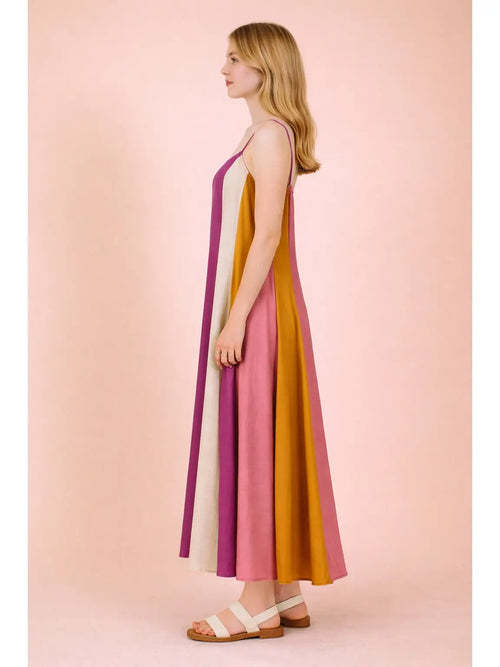 Color Block Sleeveless Midi Dress