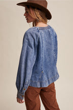 Western Denim Keyhole Blouse