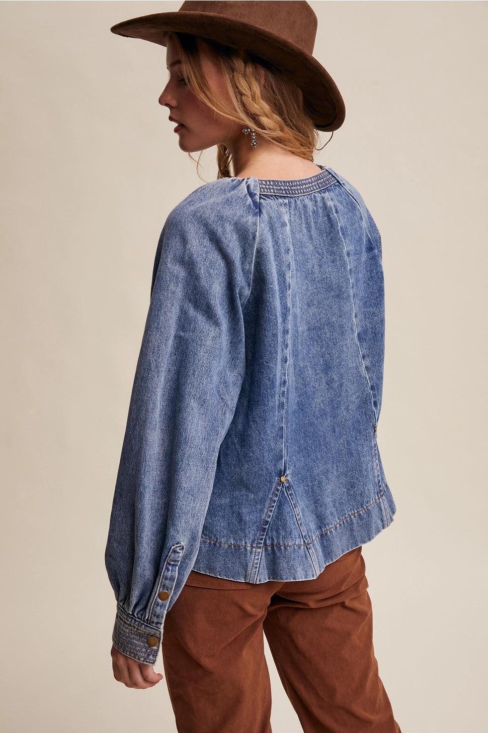 Western Denim Keyhole Blouse