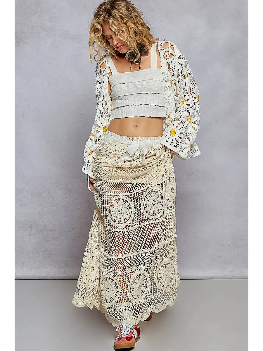 Daisy Crochet Knit Open Cardigan