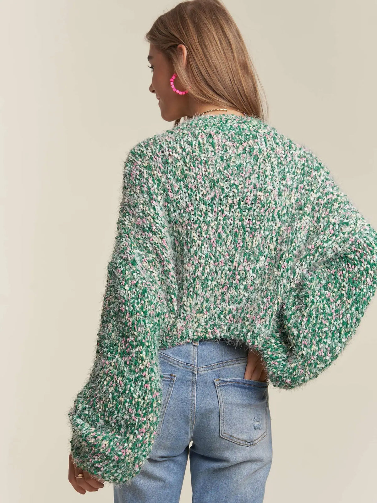 Multi Color Popcorn Textured Sweater Top