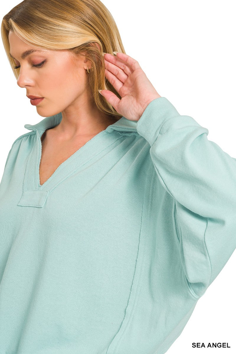 French Terry Collared Pullover