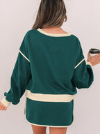 Color Contrast Loose Pullover and Skort Set
