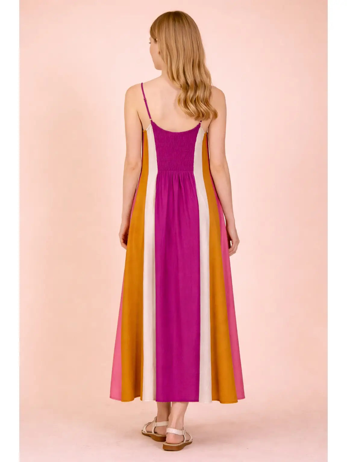 Color Block Sleeveless Midi Dress