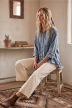Mineral Washed Tencel Ruffle Hem Shirt