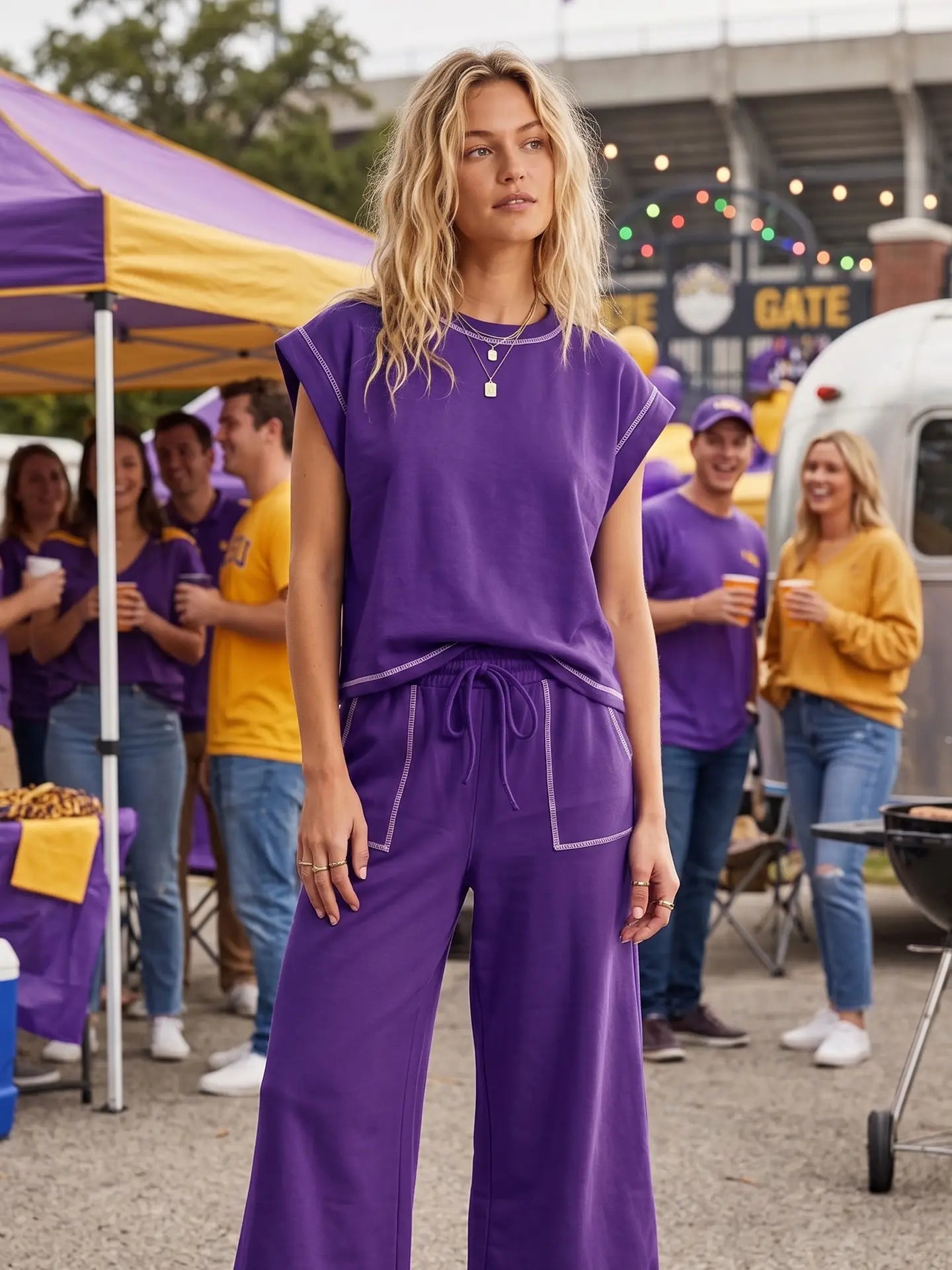 Scuba Contrast Stitch Lounge Set