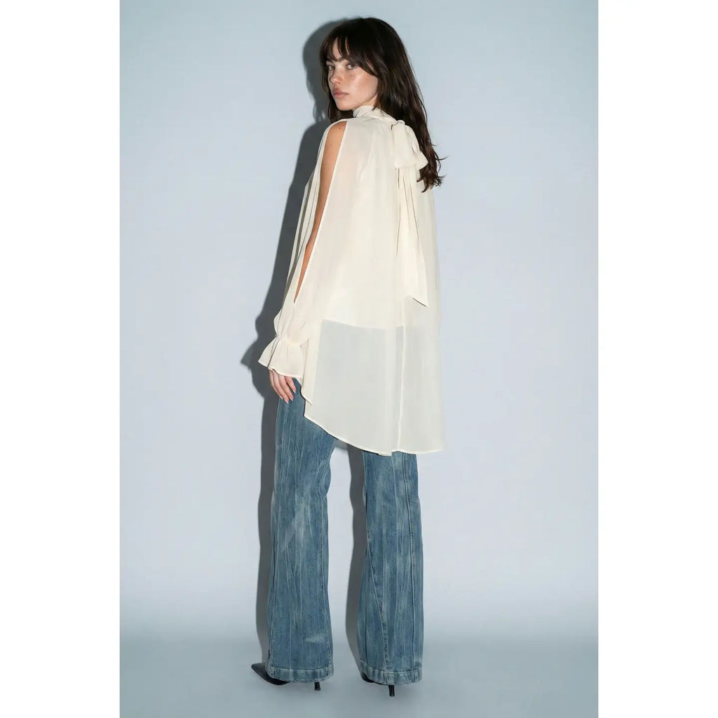 Chiffon Cold-Shoulder High-Low Top