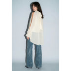 Chiffon Cold-Shoulder High-Low Top