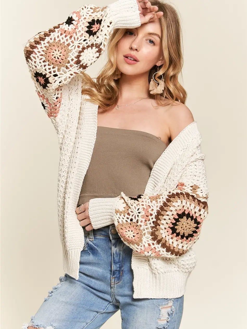 Multi Color Sleeve Crochet Cardigan