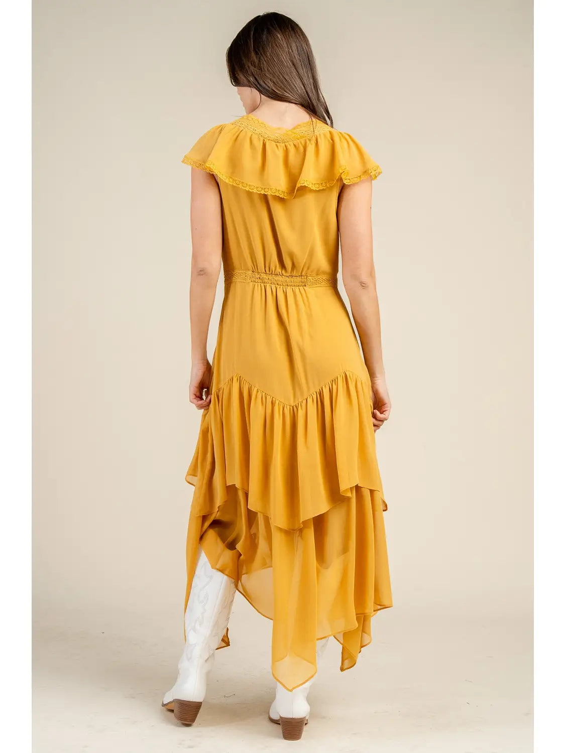 chiffon cascade dress Clarisse -810287 Chiffon V-Neck Cascade Gown 8 / DIAMOND White
