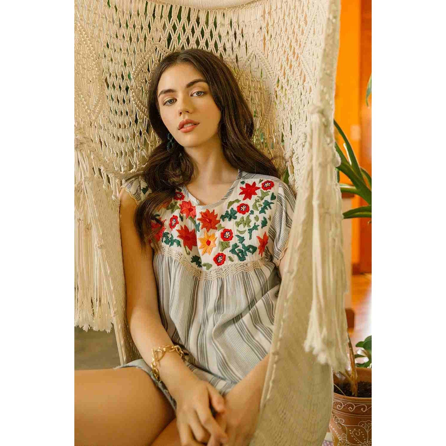 Embroidered Stripe Top