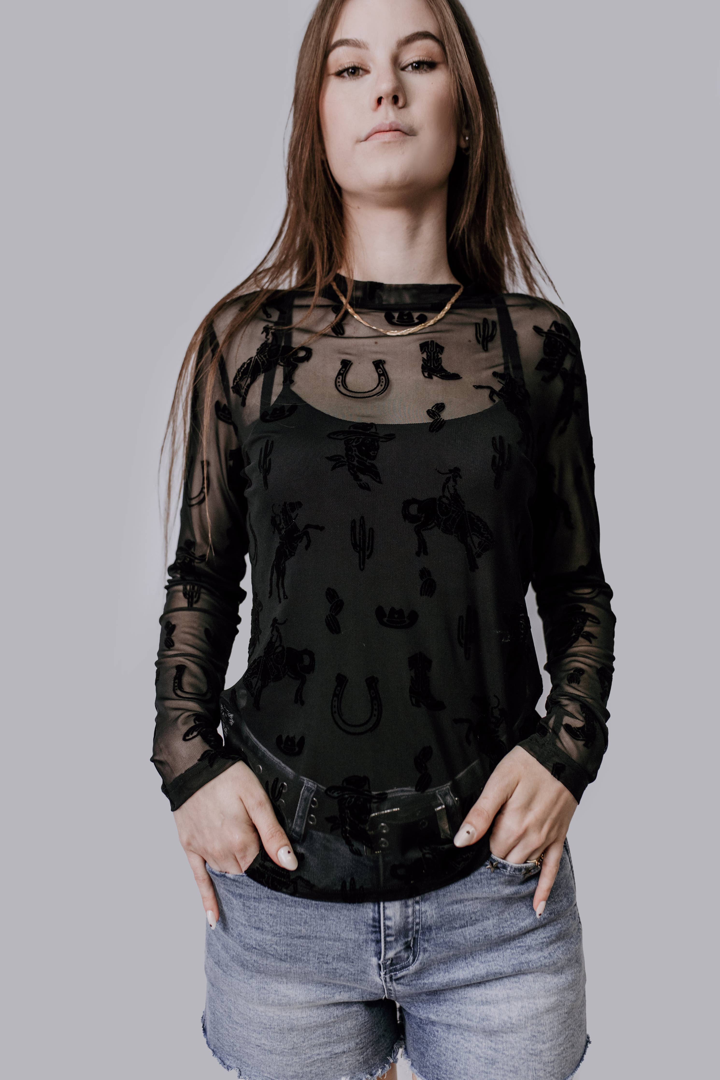 Lets Rodeo Velvet Mesh Top