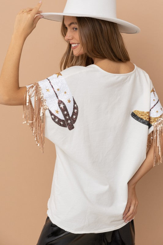Women's Navy Sequin Fringe Western Shirt