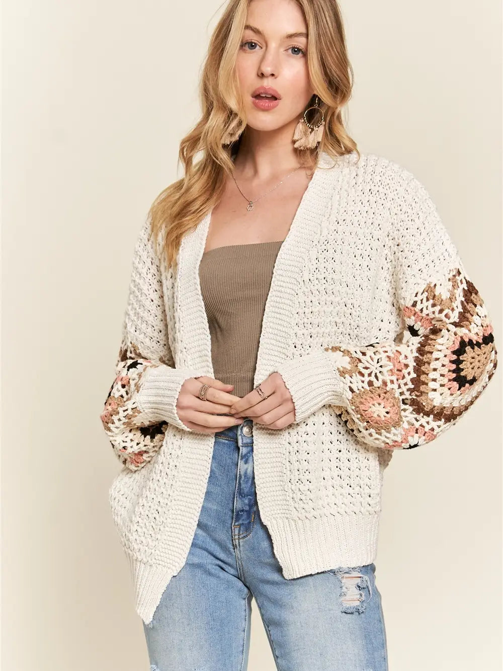 Multi Color Sleeve Crochet Cardigan