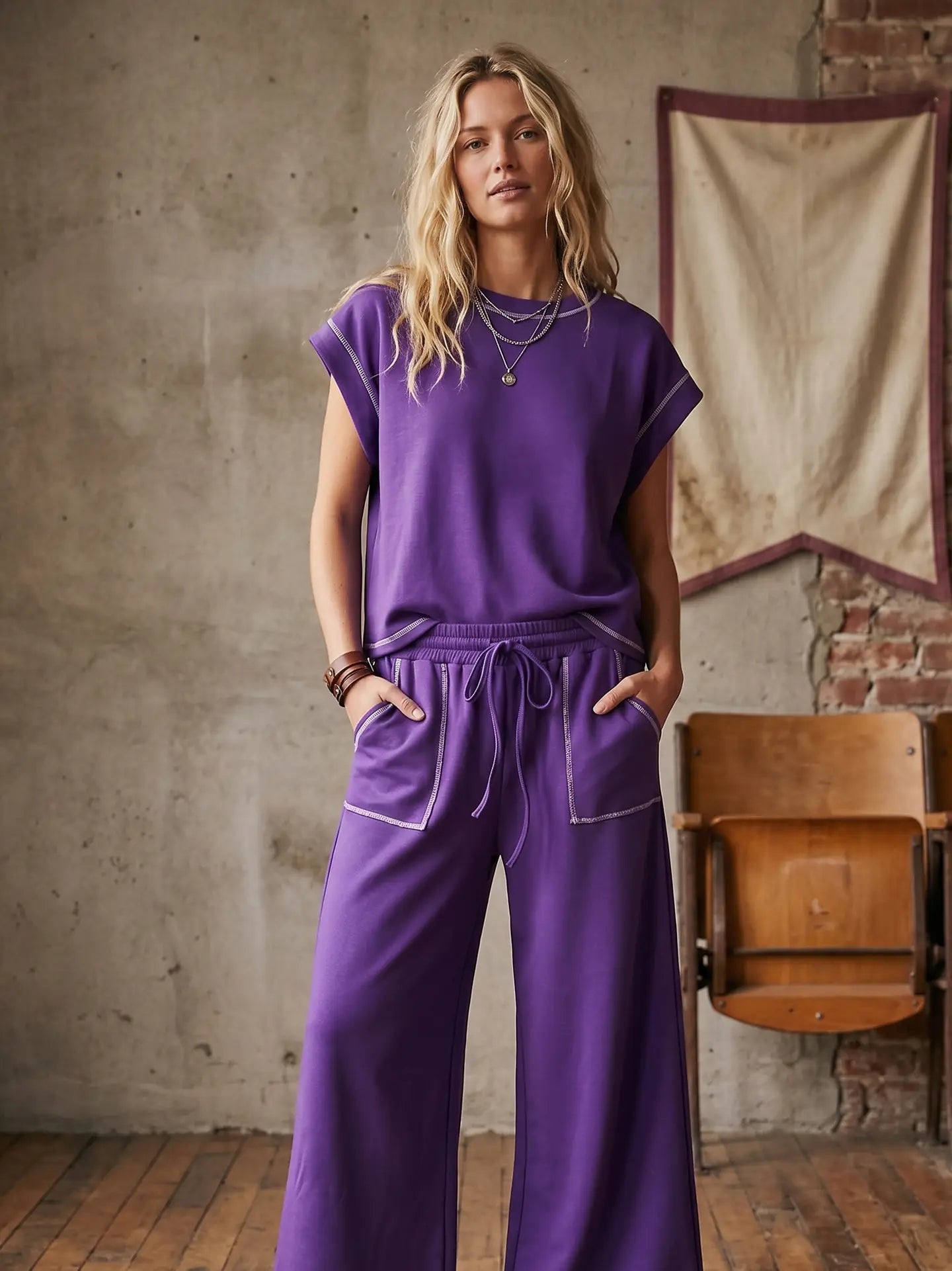 Scuba Contrast Stitch Lounge Set