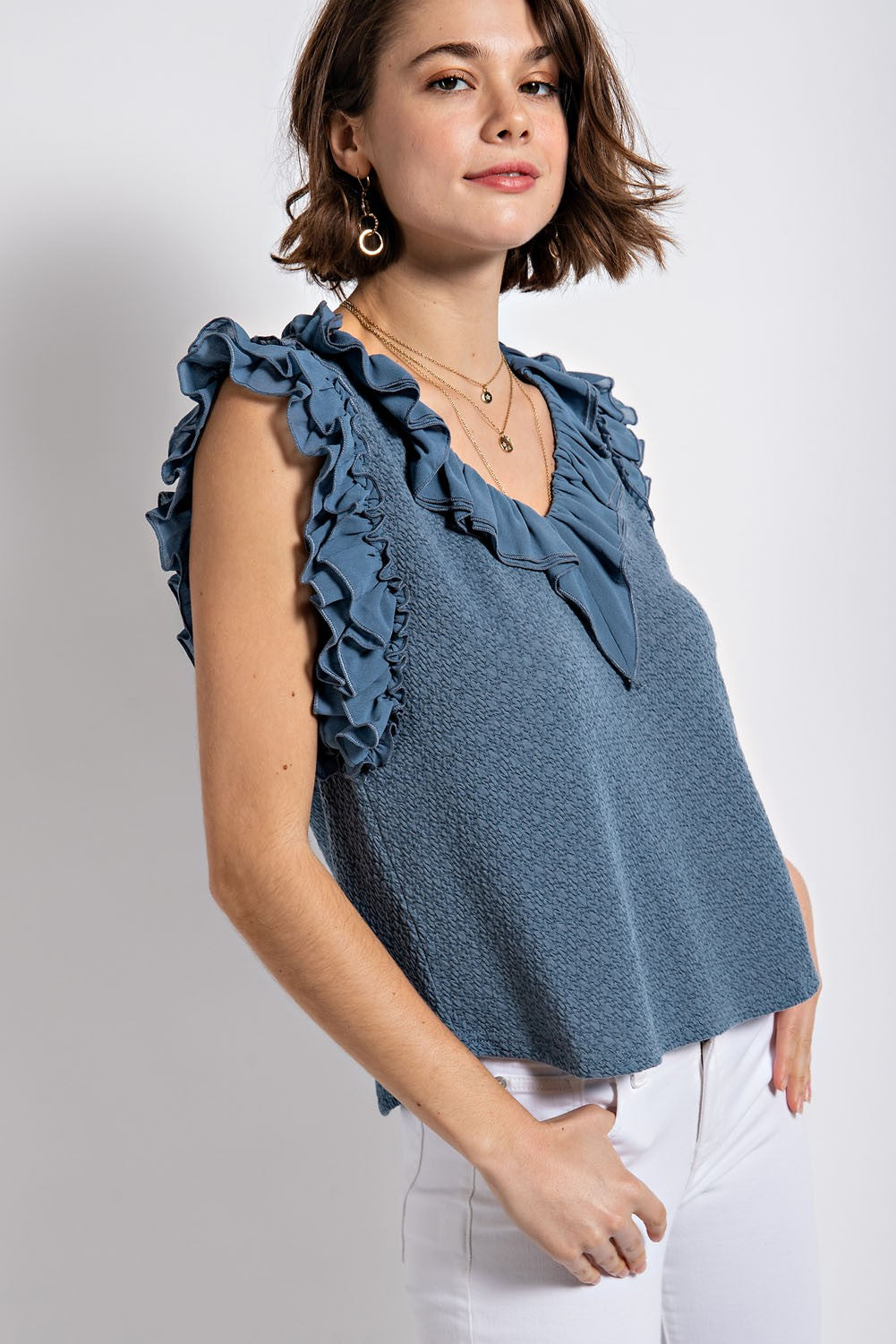 Ruffle V-Neck Tank Top