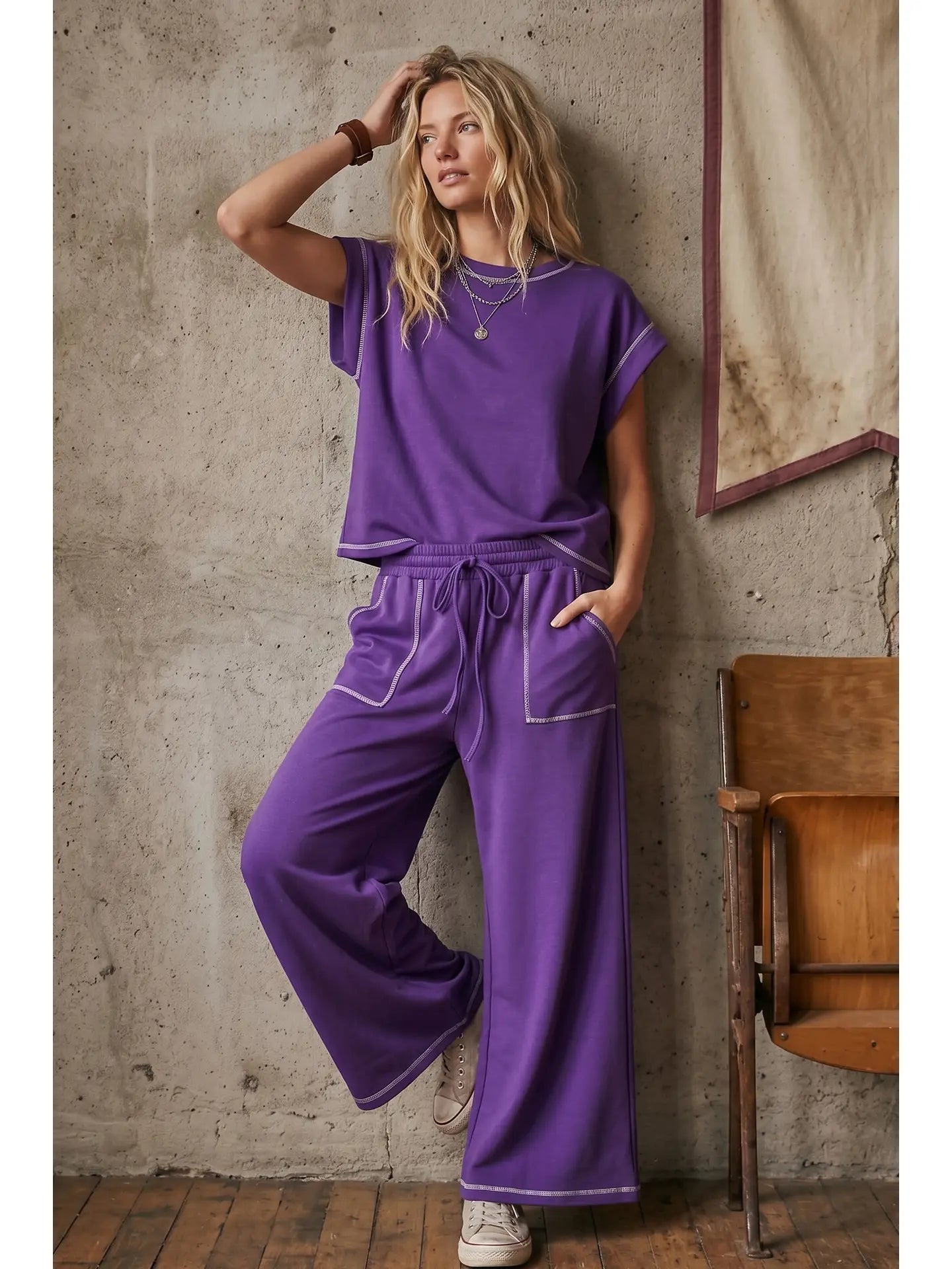 Scuba Contrast Stitch Lounge Set