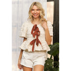 3D Textured Open Front Babydoll Peplum Top