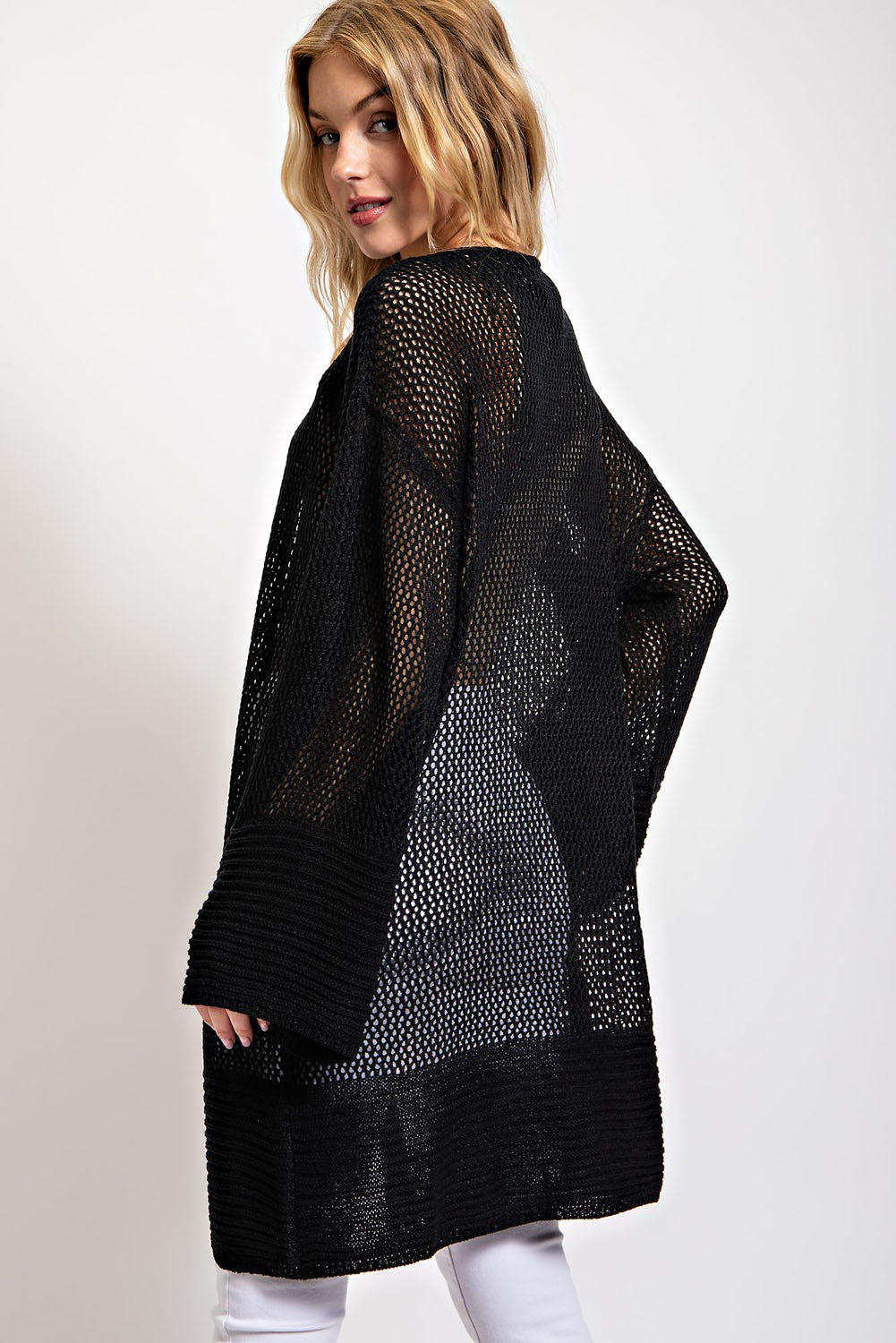 Mesh Open Front Long Cardigan