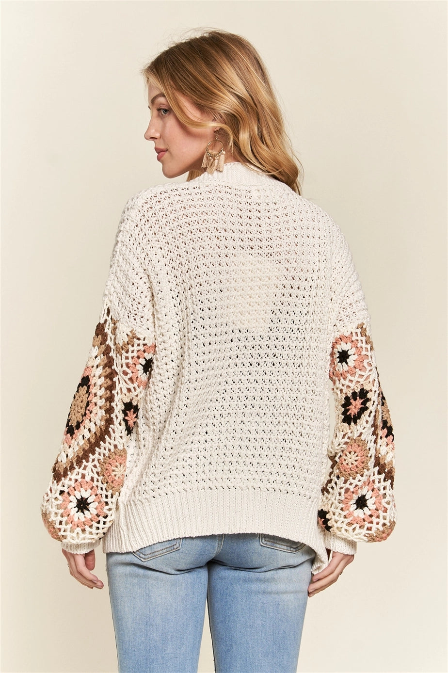 Multi Color Sleeve Crochet Cardigan