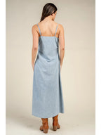 Denim Draped Maxi Denim Dress