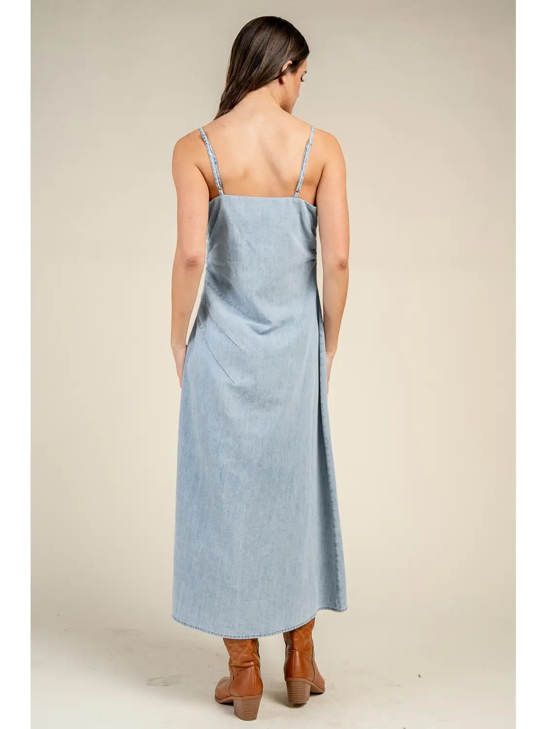 Denim Draped Maxi Denim Dress