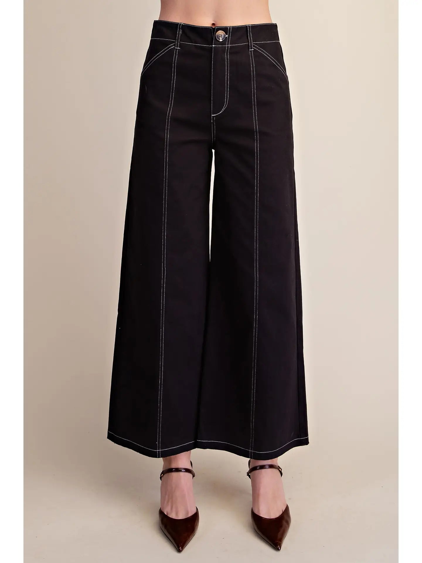 High Rise Stitch Seamed Wide Leg Pants