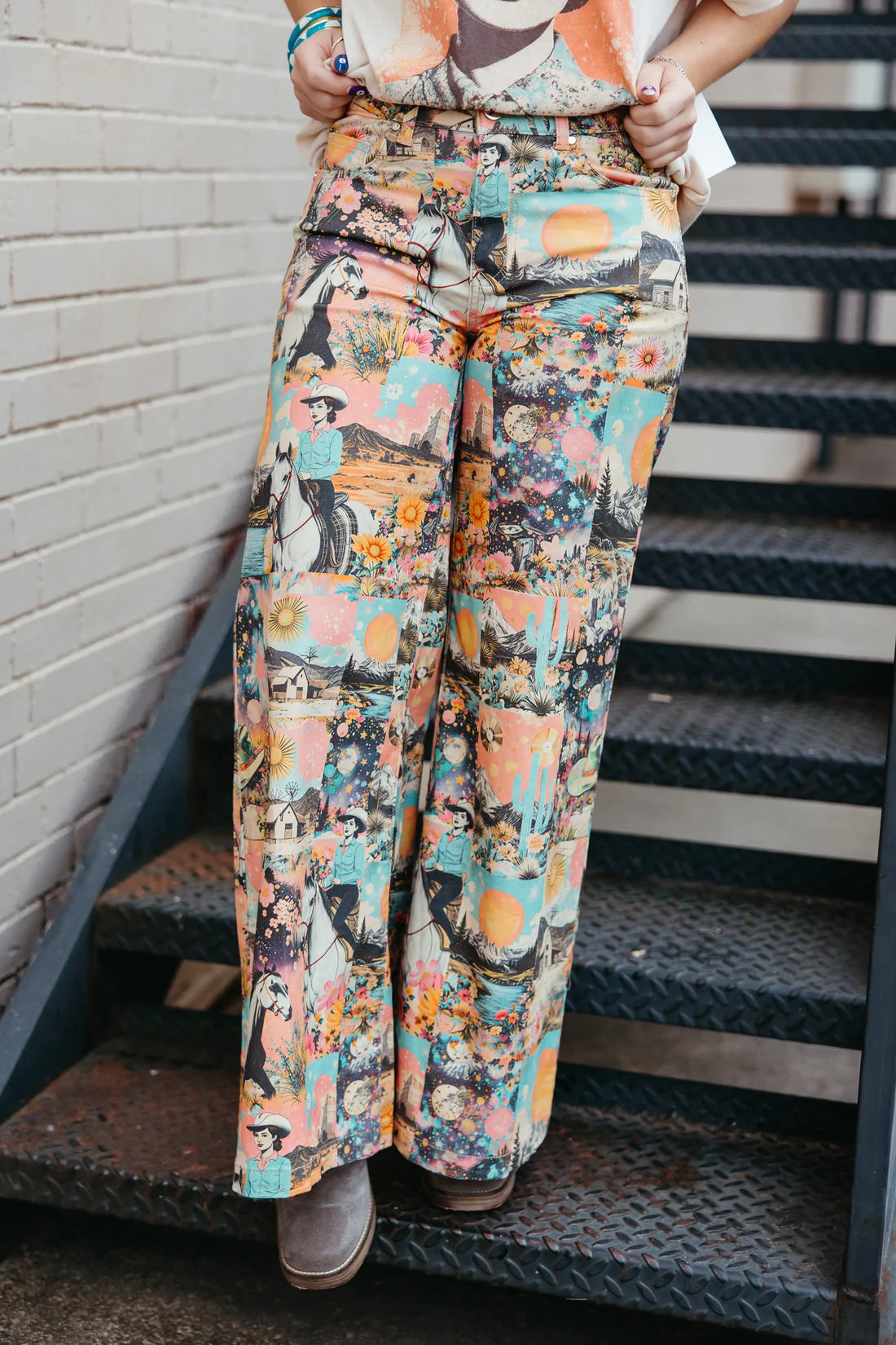 Pink Western Collage Extreme Wide Legged Pant