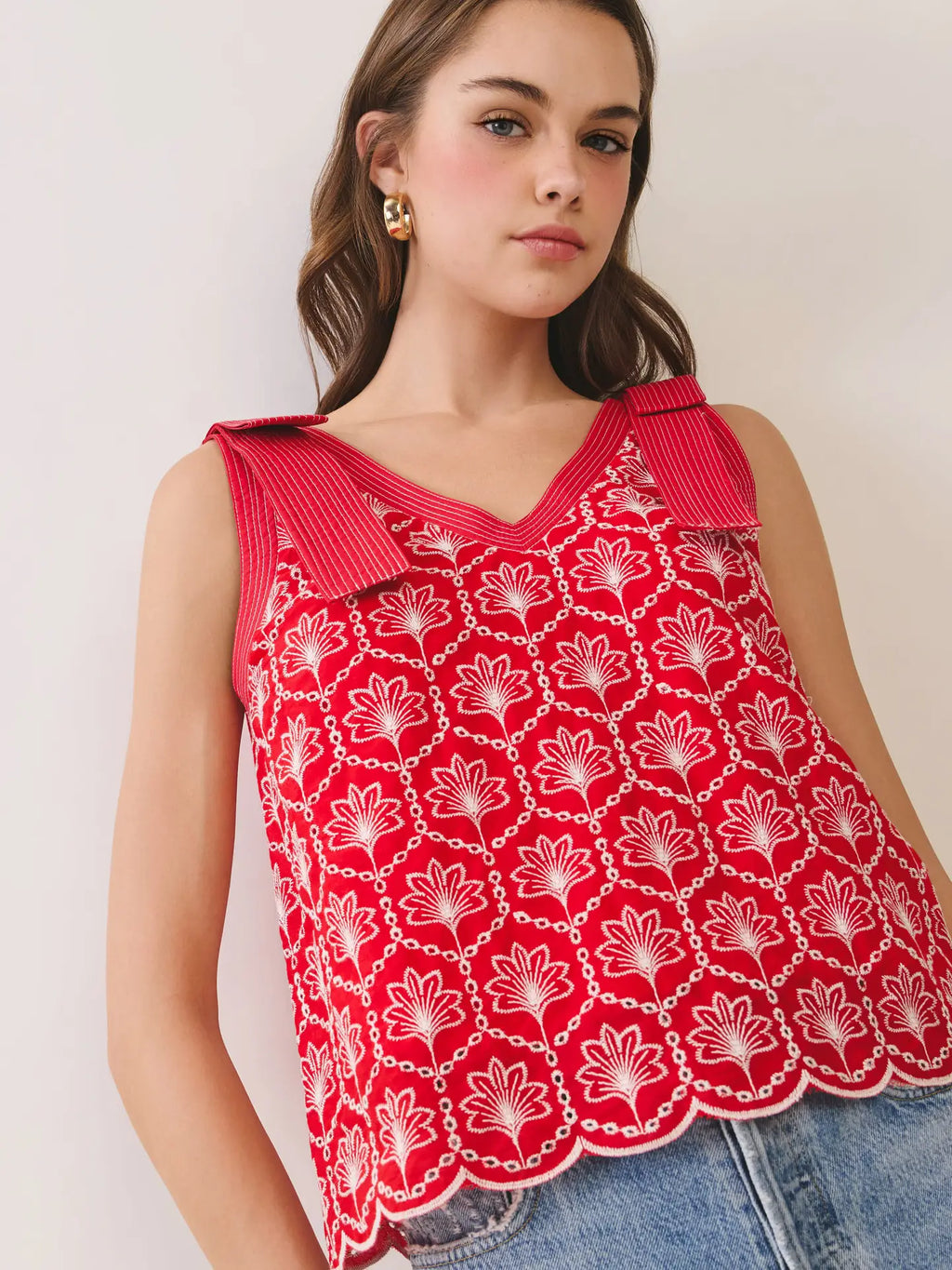 Eyelet Bow Strap Top
