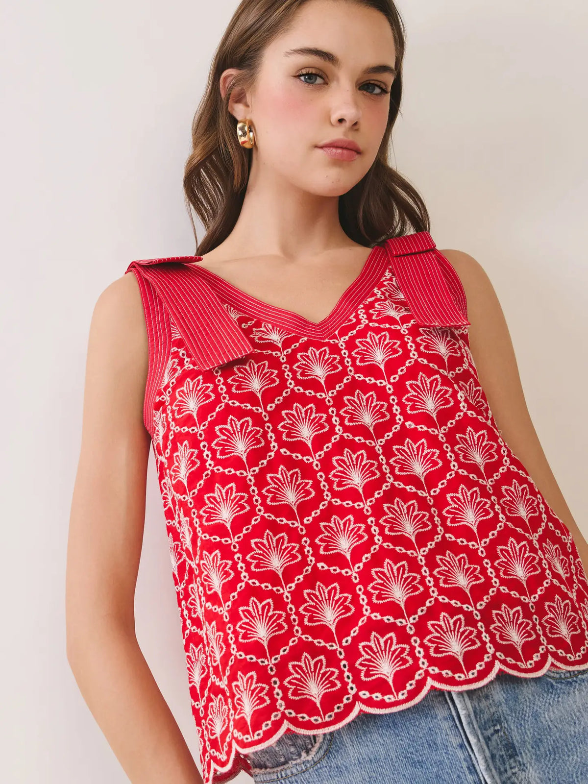 Eyelet Bow Strap Top