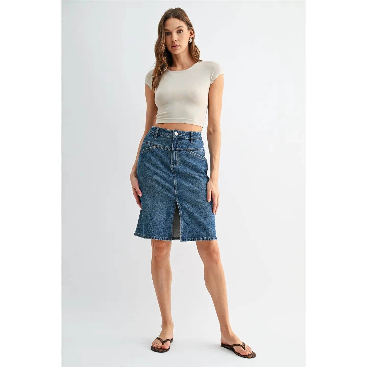 High-Rise Midi Skirt Front Yoke