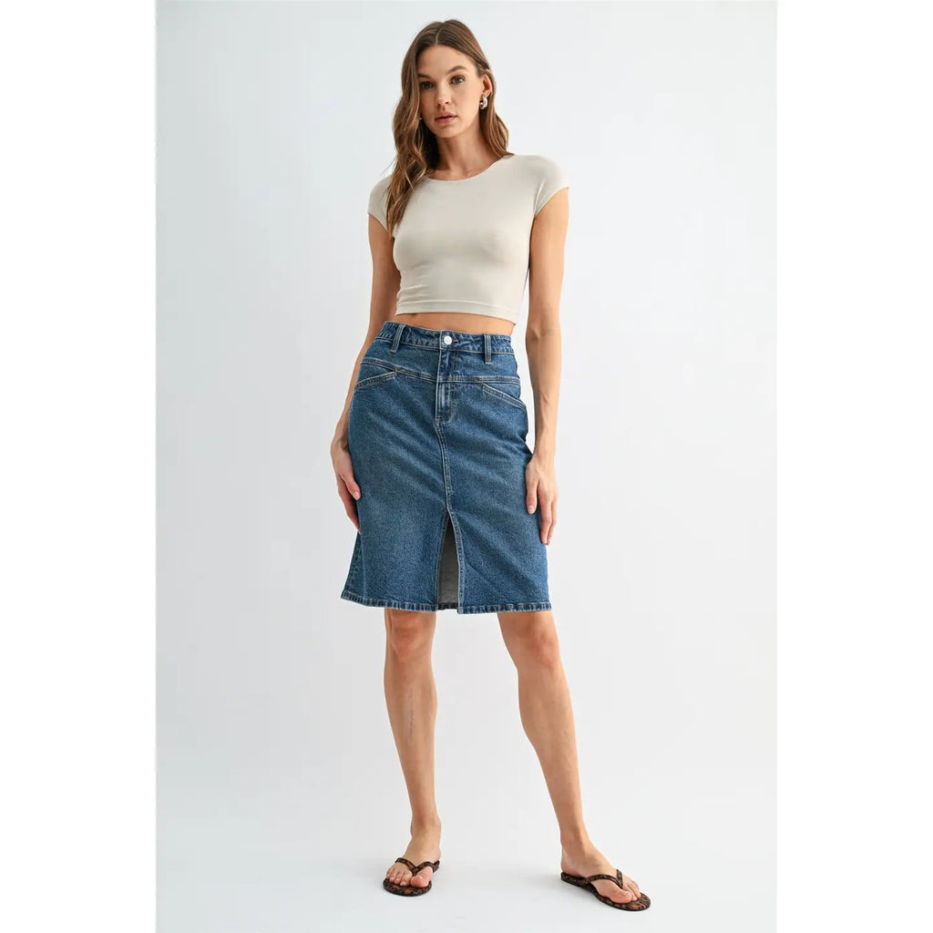 High-Rise Midi Skirt Front Yoke