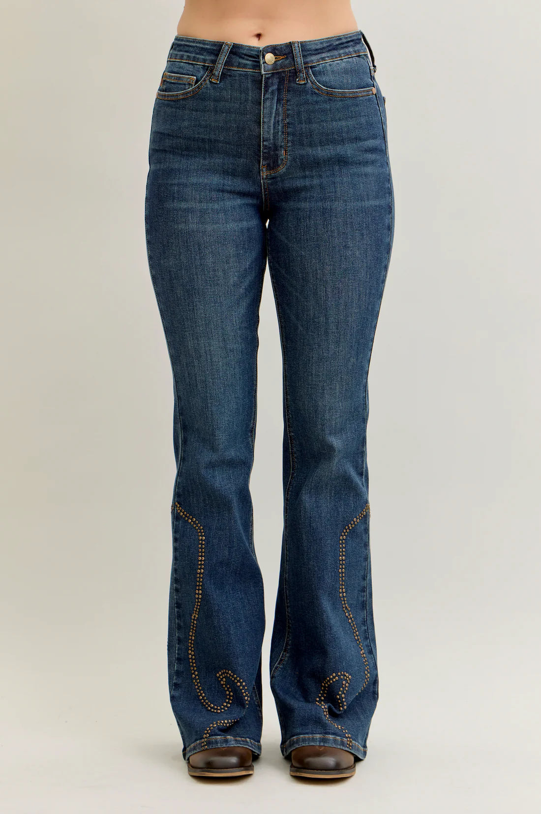 High Waisted Flare Western Stud Detail