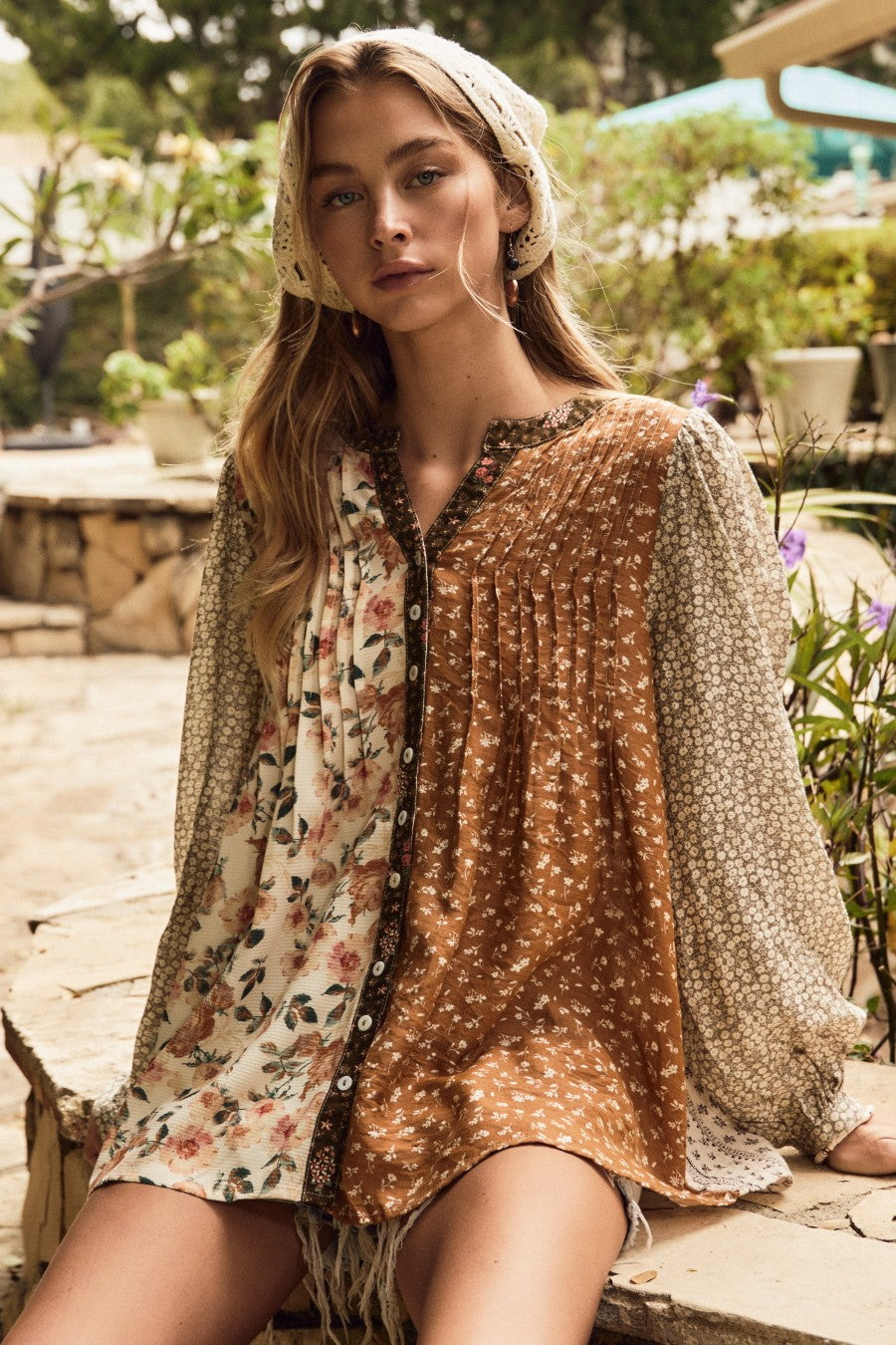 Mixed Floral Print Blouse