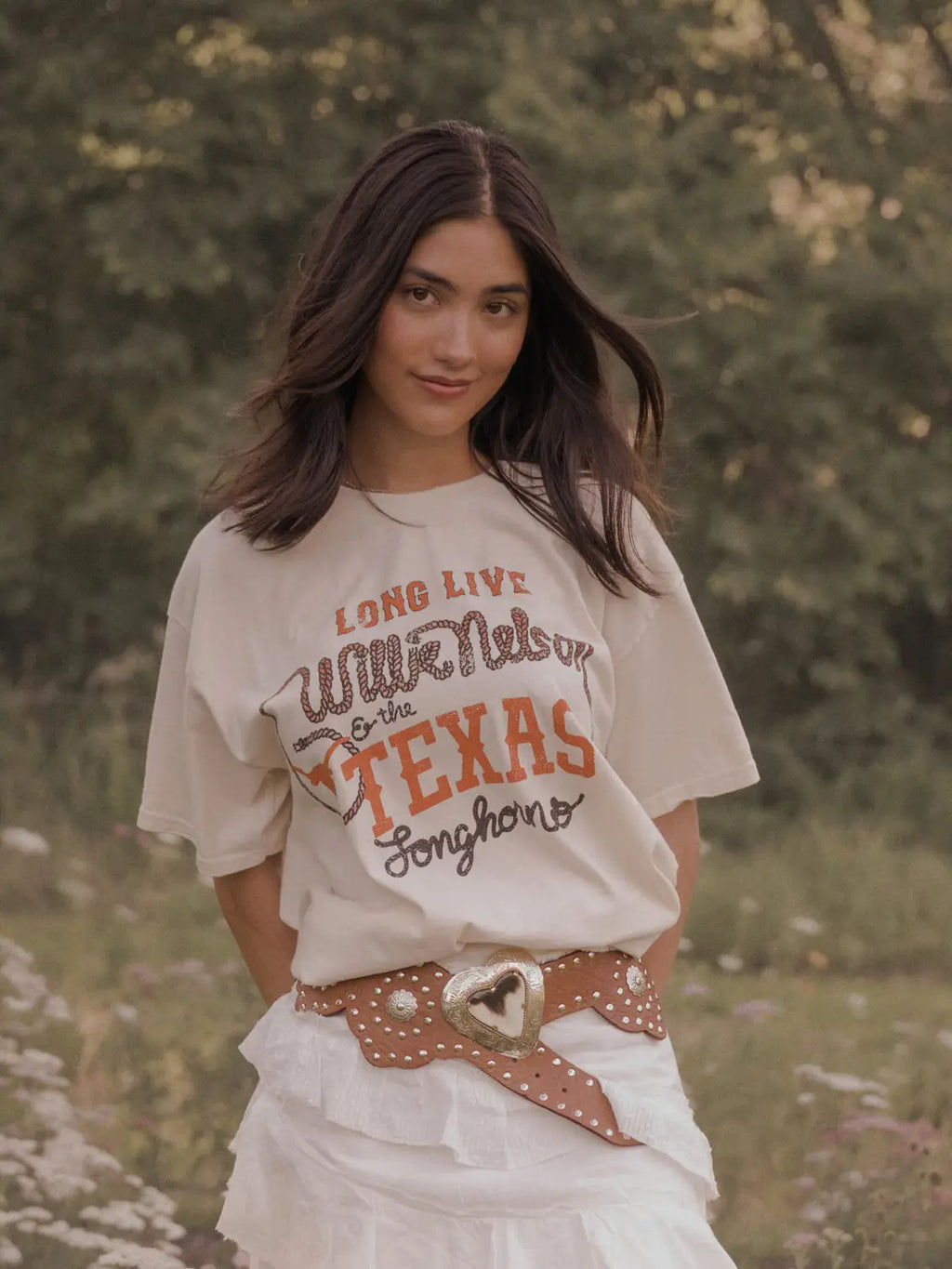 Long Live Willie Nelson & Texas Longhorns Thrifted Tee